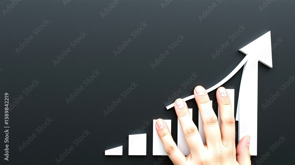Poster a hand is touching a white bar graph with an upward arrow