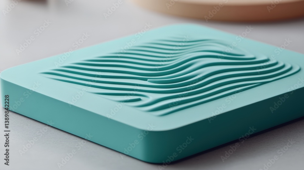 Poster abstract turquoise square design with wavy texture on a smooth surface showcasing modern artistic el