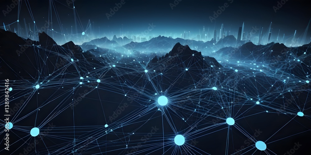 Leinwandbilder digital network abstract, blue technological mesh. data connection visualization, modern futuristic 