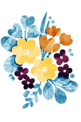 Bright bold flowers wall art poster illustration. Floral bouquet, floral composition.