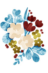 Bright bold flowers wall art poster illustration. Floral bouquet, floral composition.