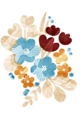 Bright bold flowers wall art poster illustration. Floral bouquet, floral composition.
