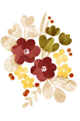 Bright bold flowers wall art poster illustration. Floral bouquet, floral composition.