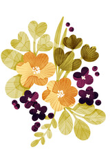 Bright bold flowers wall art poster illustration. Floral bouquet, floral composition.