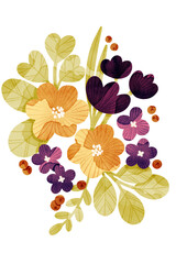 Bright bold flowers wall art poster illustration. Floral bouquet, floral composition.