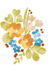 Bright bold flowers wall art poster illustration. Floral bouquet, floral composition.