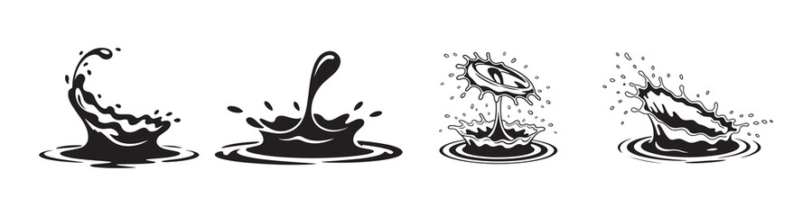 Splash and wave design elements. Water splash vector. Fresh droplet isolated black set icon.
