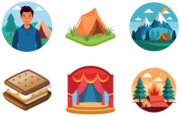 Naklejka premium Camping Bundle. Adventure-Ready Backpacking Gear Collection Stickers