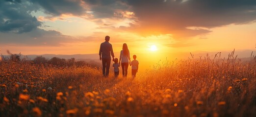 Fototapeta premium A Loving Family Enjoying a Joyful Sunset Together