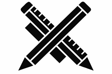 a pencil and ruler crossed design silhouette vector