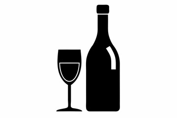 a wine bottle and glass design silhouette vector illustration