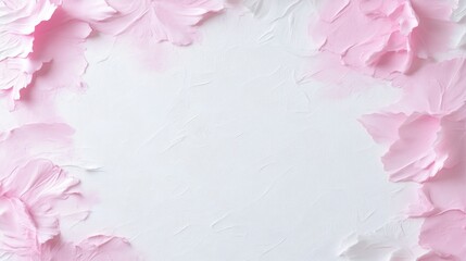 Fototapeta premium Delicate pink flower petals frame a textured white background