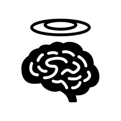 Brain with Halo Symbol Illustrating Idea or Concept in Black and White Simple Design