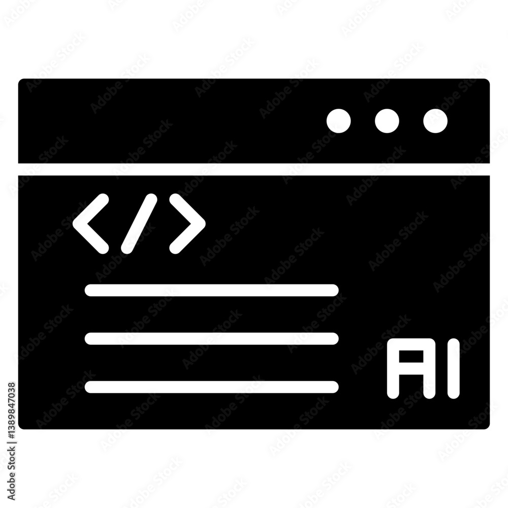 Poster coding interface icon illustrating ai concept with angle brackets and horizontal lines