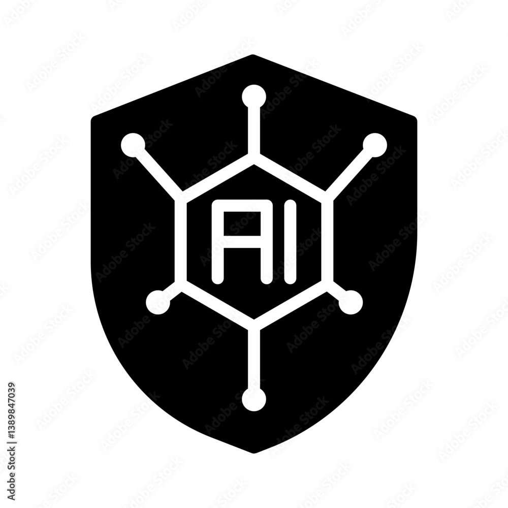 Poster ai shield icon on black background representing data protection and security