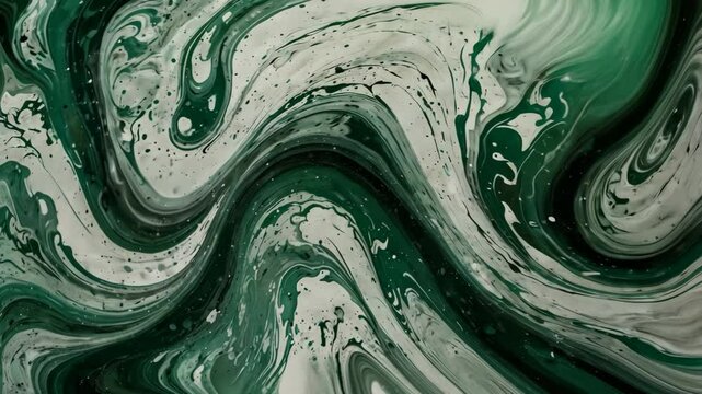 Emerald Reverie: Captivating Fluid Artistry with Harmonious Green and White Blended Textures