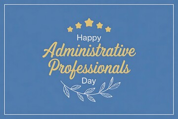 A heartfelt Happy Administrative Professionals Day message, elegantly designed with a soft blue background, gold lettering, and delicate leaf accents.
