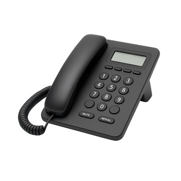 Black office telephone isolated on transparent background