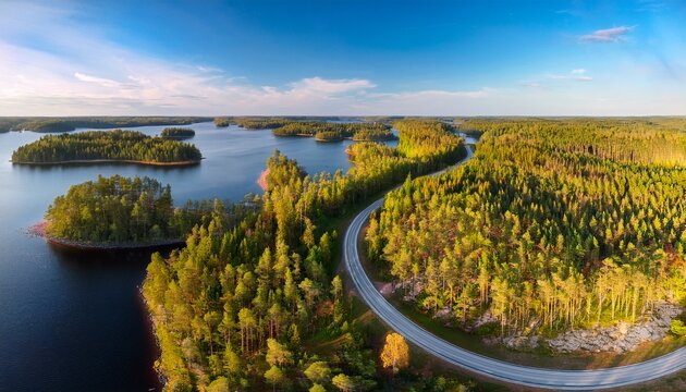 aerial drone view of punkaharju nature reserve and its famous ridge road in savonlinna finland