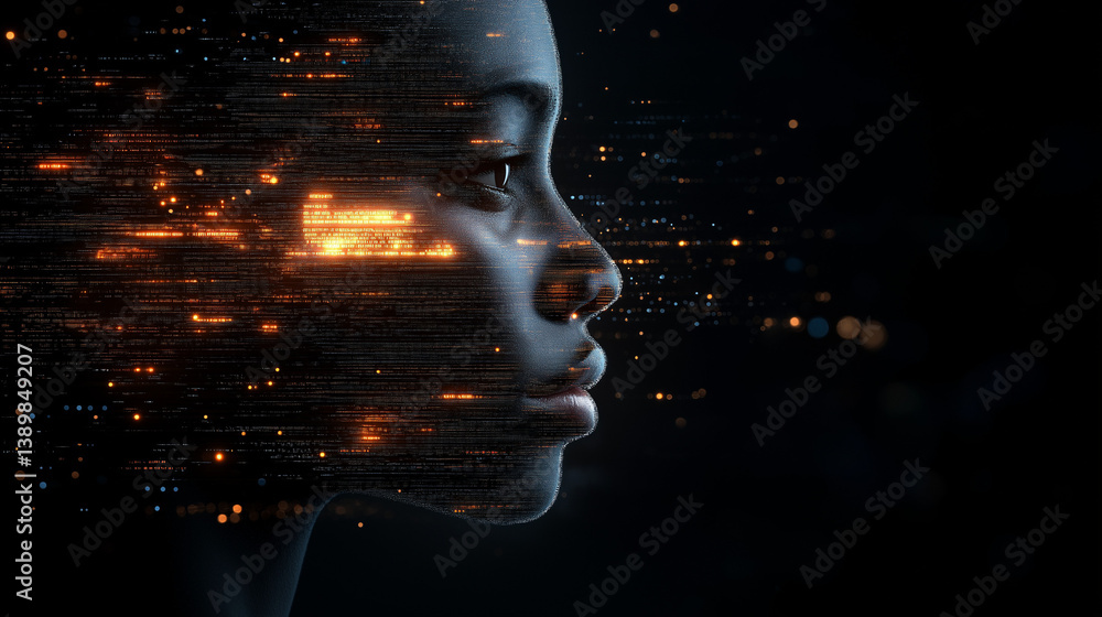 Aufkleber digital soul: a striking side profile of a person is visualized, overlaid with the subtle suggestion