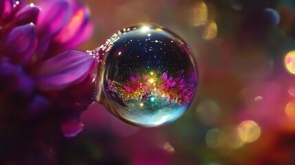 Waterdrop Lens: A Dreamlike Reflection of Purple Flowers
