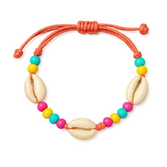 Obraz premium Colorful Beaded Beach Bracelet with Shells on Transparent Background 