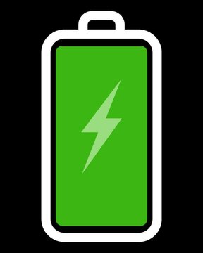 Ikon baterai bercahaya dengan petir dan transisi warna dinamis. Dirancang untuk kebutuhan grafis teknologi, hemat energi, UI mobile, dan tema pengisian daya.