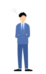 Simple illustration of businessman in business suit fold one's arms and worry