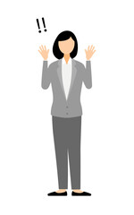 Simple illustration of businesswoman in business suit raising her hand in surprise