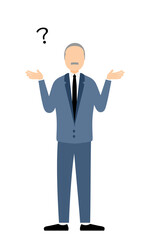 Simple illustration of businessman in business suit questioning