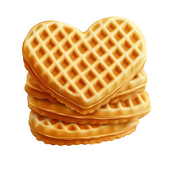Heart-shaped breakfast waffles neatly stacked, realistic golden texture, transparent background.