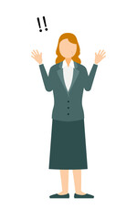 Simple illustration of businesswoman in business suit raising her hand in surprise