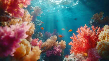 Obraz premium Vibrant Coral Reef: Sunlit Underwater Paradise
