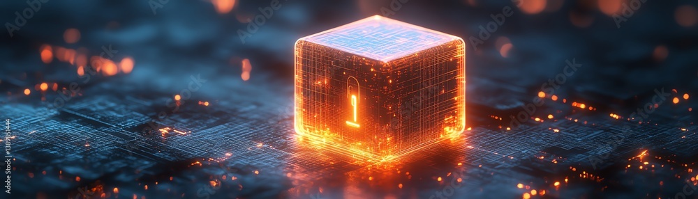 Poster futuristic digital lock icon, computer security day, generative ai in cybersecurity, glowing encrypt