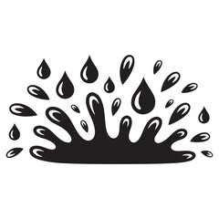 Water drops and splash Vector Black silhouettes in simple doodle style. Set different liquid shapes. with white background