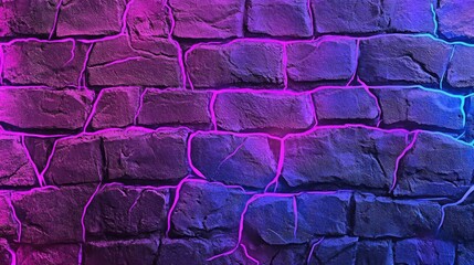 Obraz premium Neon-lit stone wall, urban background, design texture
