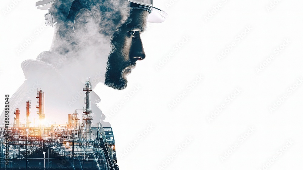Poster double exposure image of male engineer with abstract background