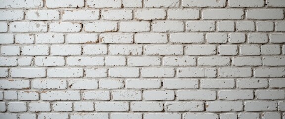 Fototapeta premium A weathered white brick wall, showcasing a textured surface with visible cracks and imperfections, adds character and charm, reflecting age and history in its rustic appearance.