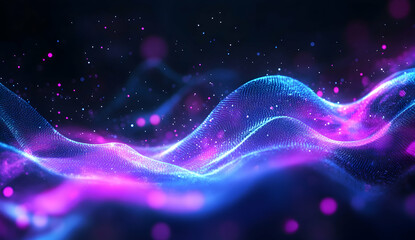 Fototapeta premium Abstract blue and purple background with glowing waves of digital data