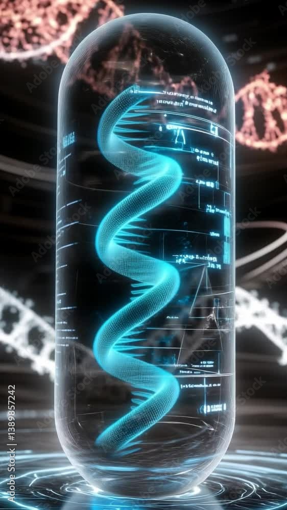 Poster futuristic bioengineering concept showcasing dna structure with advanced data visualization