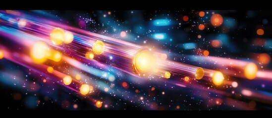 Fototapeta premium Futuristic Fiber Optic Cables Dynamic Connectivity in Cyberpunk Art Style