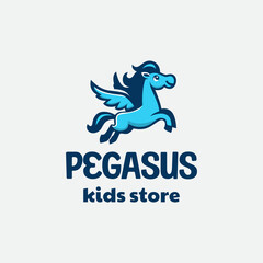 playful jumping pegasus horse for kids store logo design