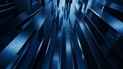 Obraz premium Abstract view of intersecting beams in blue hues, intersecting and messy straight,