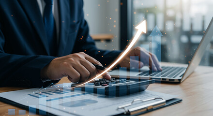 Businessman Analyzing Financial Data Showing Growth