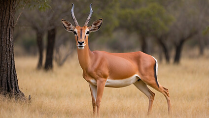Naklejka premium Male Impala (Aepyceros melampus) in Its Natural Habitat for Wildlife Photography
