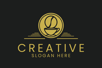 Elegant Coffee Cup Logo Design Golden Minimalist Style bar art cafe icon line   
