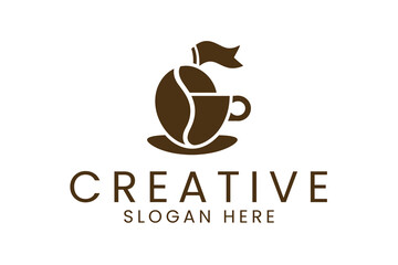 Brown Coffee Bean Cup Logo Design Vector Illustration hot dark cafe icon warm   