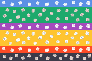 Playful illustration features scattered keyboard keys floating against a green background. keys in a groovy style, arranged randomly. Fun and tech-inspired designs.	