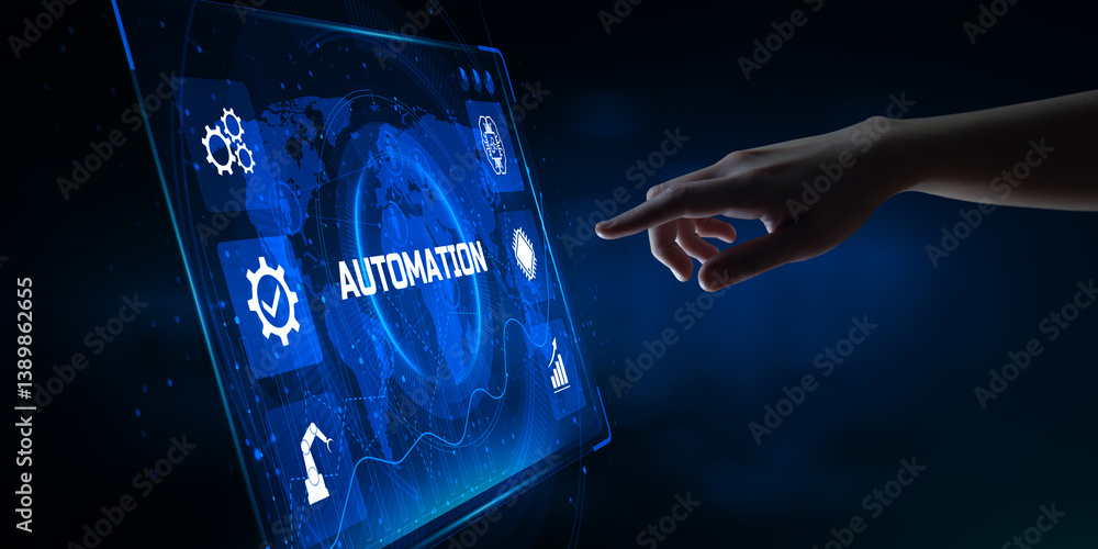 Poster automation rpa workflow business industrial process optimisation. innovation technology concept. han