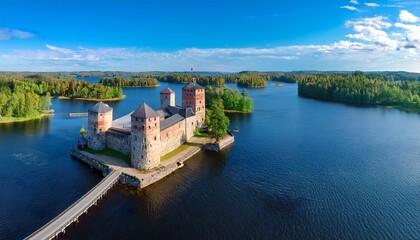 Obraz premium aerial panorama view of olavinlinna castle in summer in finland